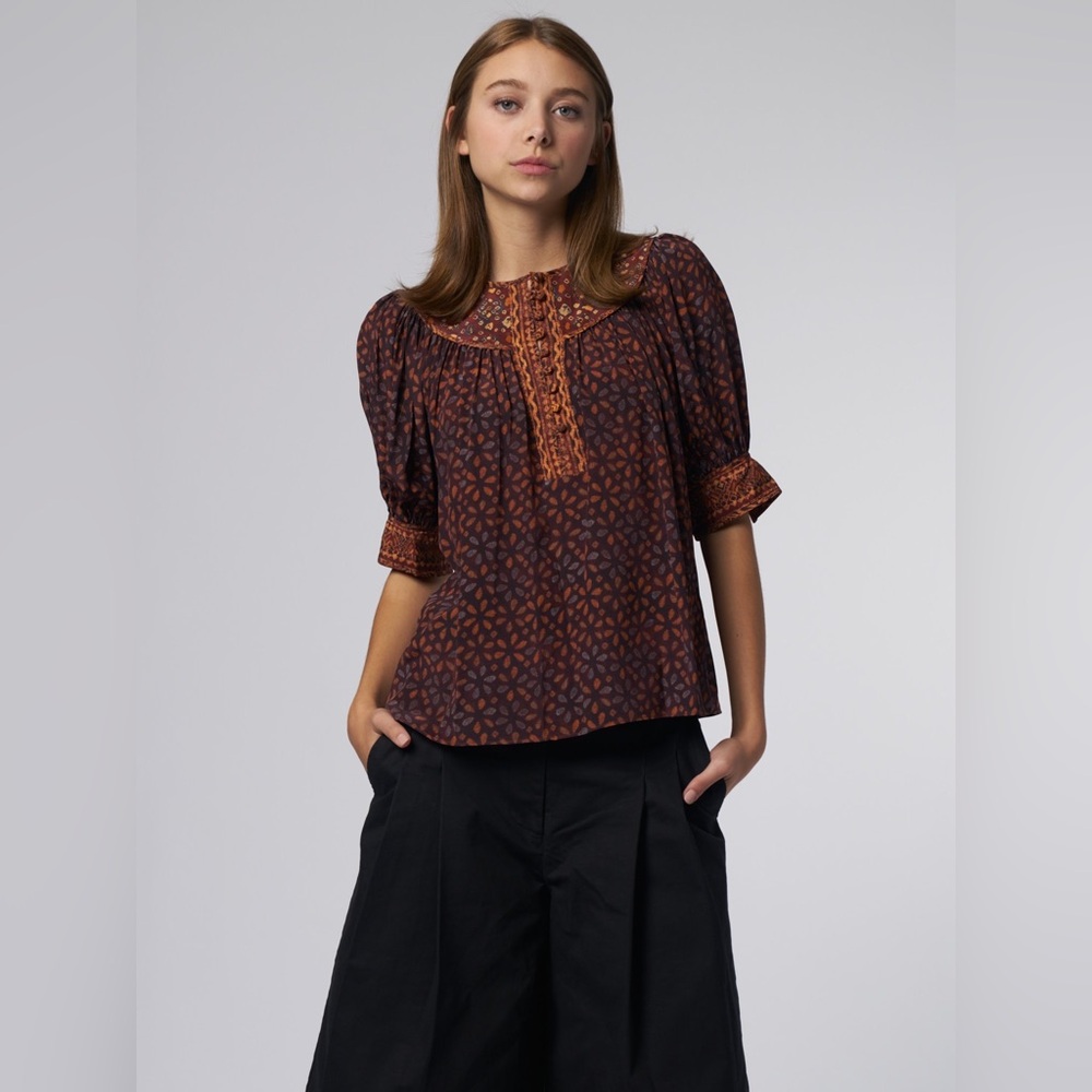 NWT $425 Ulla Johnson Dina Patchwork Silk Top